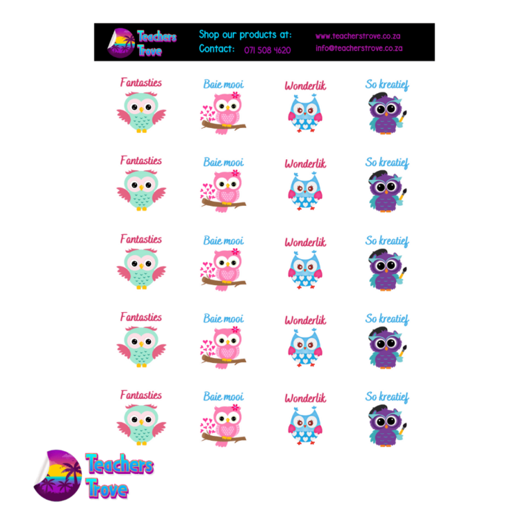 Second image of Large Owl Afrikaans Sticker Pack