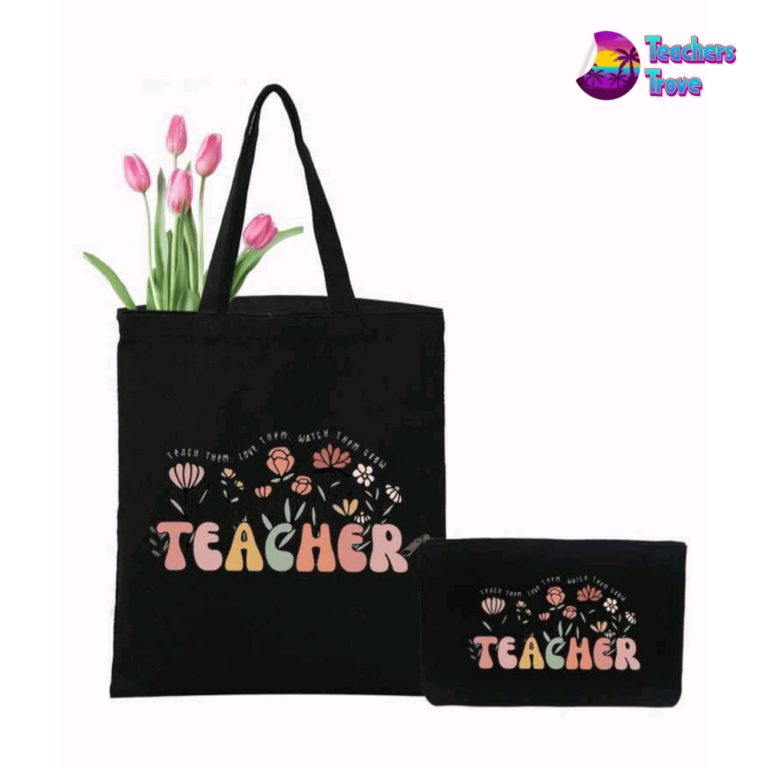 Floral Teacher Tote Bag and Pencil Case Set