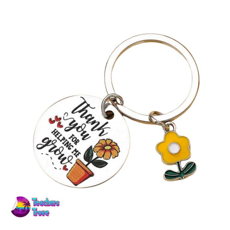 “Thank You for Helping Me Grow” Stainless Steel Keyring with Yellow Flower Charm