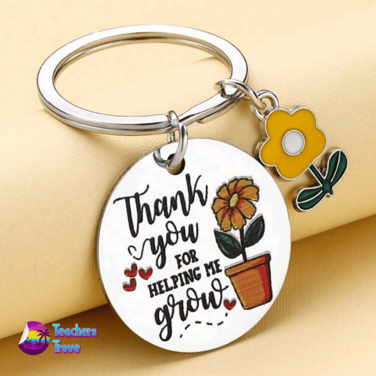 Second image of “Thank You for Helping Me Grow” Stainless Steel Keyring with Yellow Flower Charm