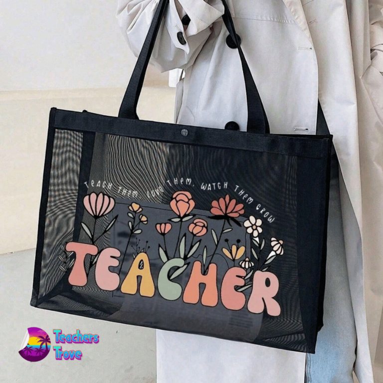 Teacher Black Mesh Tote Bag – “Teach Them, Love Them, Watch Them Grow”