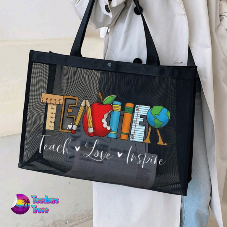 Teacher Black Mesh Tote Bag – “Teach, Love, Inspire”