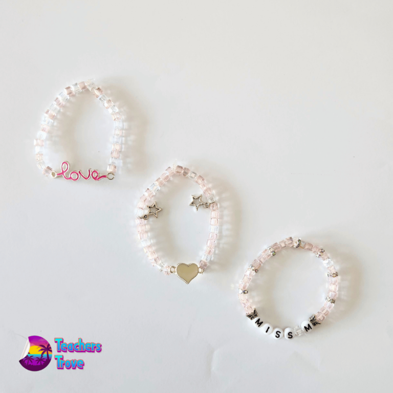 Pink and White Crystal Bead Custom Bracelet Set