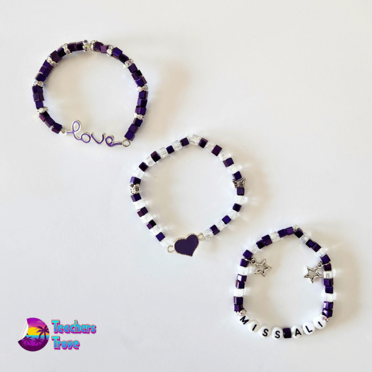 Purple and White Crystal Bead Custom Bracelet Set