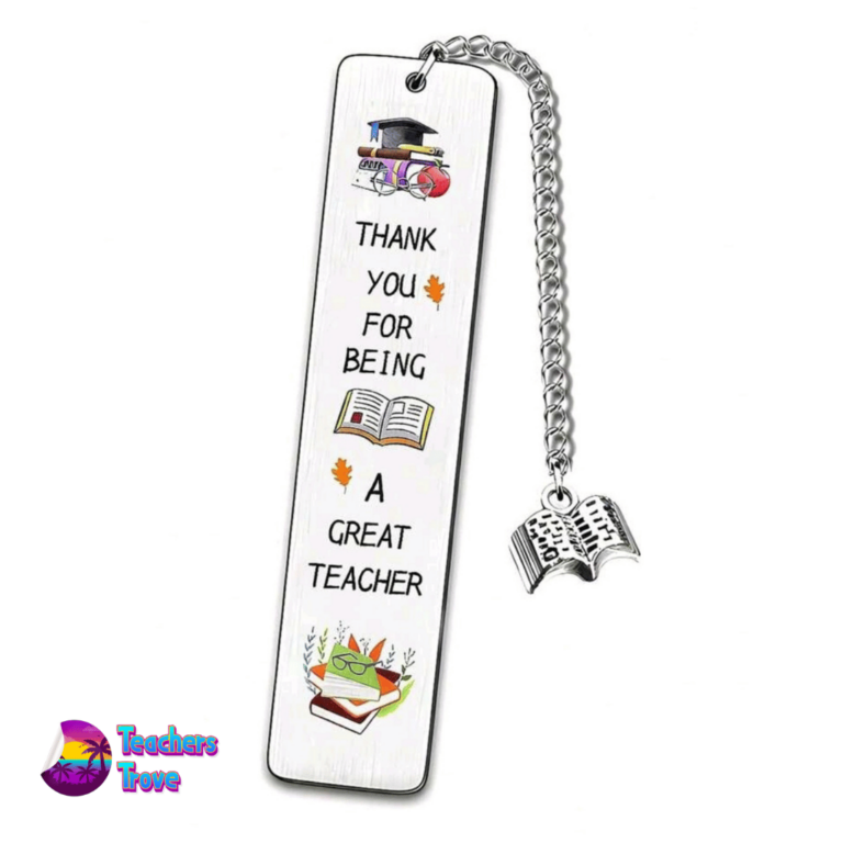 "Thank you for being a great teacher" Stainless Steel Bookmark with Book Charm