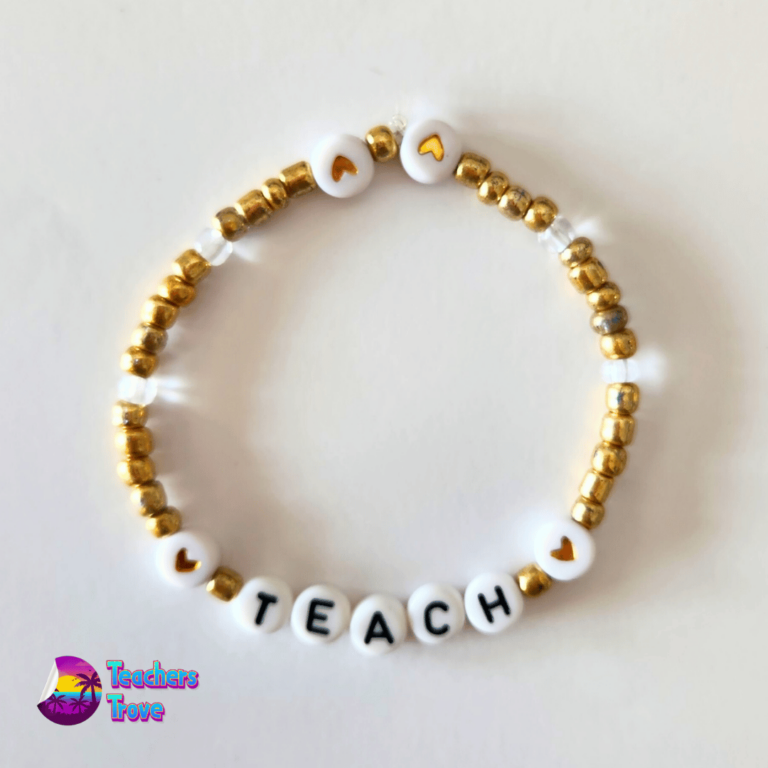 Second image of Teach, Inspire Gold and White Custom Bracelet Set
