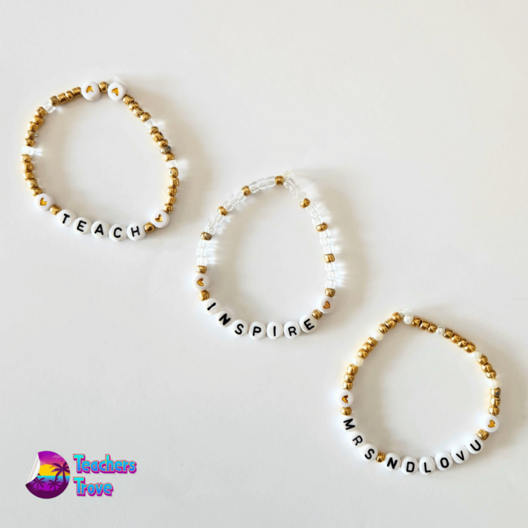 Teach, Inspire Gold and White Custom Bracelet Set