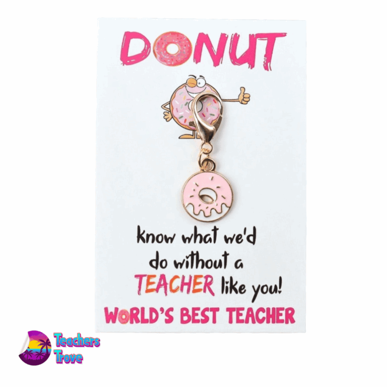 Pink Donut Keyring Charm  – “Donut Know What We’d Do Without a Teacher Like You!”