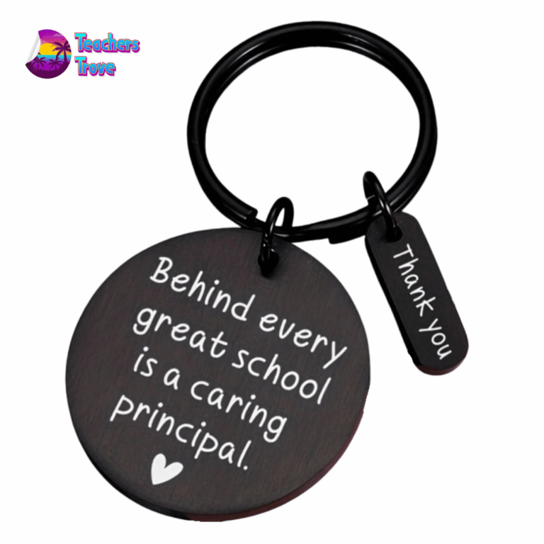 “Behind Every Great School is a Caring Principal” Black Stainless Steel Keyring with Thank You Charm