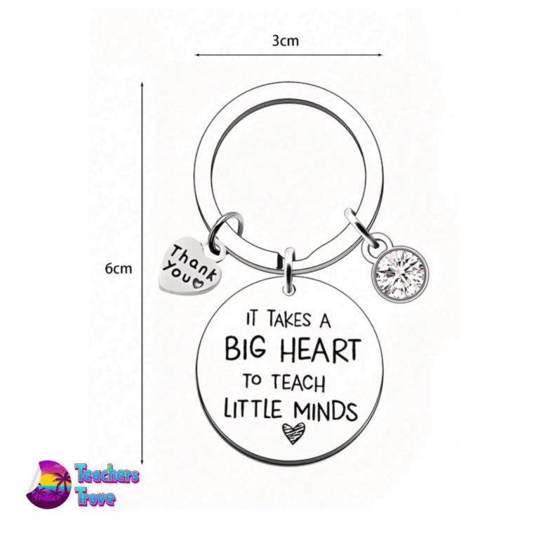 Second image of “It Takes a Big Heart to Teach Little Minds” Stainless Steel Keyring with Pink Diamante and Heart Charm