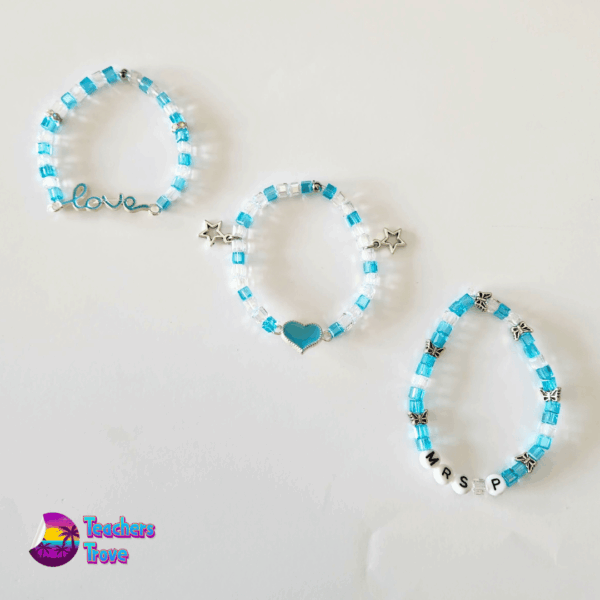 Blue and White Crystal Bead Custom Bracelet Set