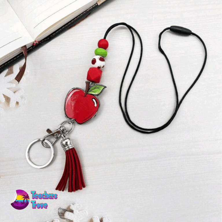 Second image of Vibrant Apple Silicone Beaded Teacher Lanyard