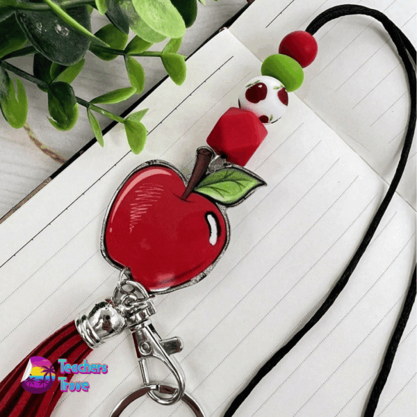 Vibrant Apple Silicone Beaded Teacher Lanyard